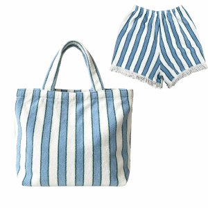 Sac fourre-tout en tissu éponge rayé bleu pour femme, sac de plage, sac à main en tissu éponge rayé avec fermeture ouverte, sac de piscine d'été - Product Image 1