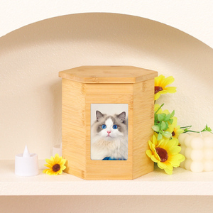 Urna <span class=keywords><strong>de</strong></span> Bambú para Mascotas con Marco para Foto, <span class=keywords><strong>Caja</strong></span> Conmemorativa Ecológica y Biodegradable para Cenizas <span class=keywords><strong>de</strong></span> Perros y Gatos, Artículos Funerarios - Product Image 1