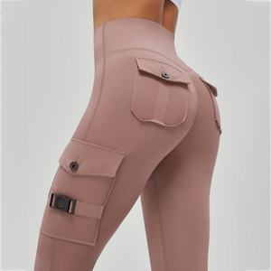 Nouveau design du fabricant, vêtements de sport personnalisés, pantalon cargo taille haute uni pour fitness et yoga, avec poches, respirant, séchage rapide, pour femmes - Product Image 3
