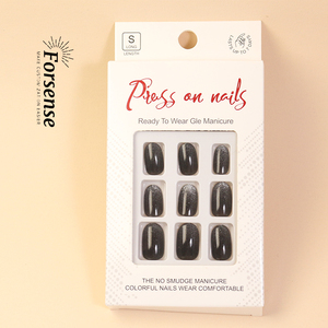 Whole Sale Magnetic <strong>Black</strong> Cat's Eye Press on <strong>Nails</strong> Short Round Fake <strong>Nails</strong> Oval <strong>False</strong> <strong>Nail</strong> Tip Stickon Abs Artificial Fingernails - Product Image 3