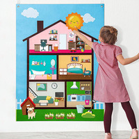 Tableau mural en feutre pour l'apprentissage des tout-petits - Thème Maison et Histoires - Design Zen Asiatique pour Baptême