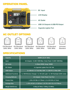 Station d'alimentation portable à charge rapide 500W, compatible solaire, batterie au lithium, chargeur extérieur pour appareils électroniques et électroménagers - Product Image 3