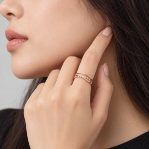 Gold and Rose Gold Stainless Steel Cubic Zirconia Scalloped Crossover <b>Ring</b> - Product Image 5