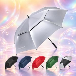 Parapluie de golf argenté personnalisé avec logo, 62-68 pouces, ouverture automatique, armature en fibre de verre, grande baldaquin pour événements sportifs et cadeaux d'entreprise - Product Image 1