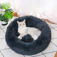 Lit pour animaux de compagnie de luxe, grand, personnalisé, lavable, coussin moelleux et doux, forme de beignet, matière en fausse fourrure, toutes saisons, portable