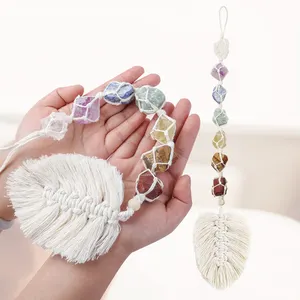 Window Decorations Feng Shui 7 Chakra Raw Stones Hanging Ornament Healing Crystals Leaf Tassel Wall Decoration For meditation