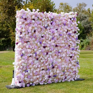 Décorations de fête pour le <span class=keywords><strong>1er</strong></span> anniversaire et la Quinceañera, fleurs artificielles violettes, rouleau mural de fleurs blush, fond de 8x8 pour la photographie - Product Image 3