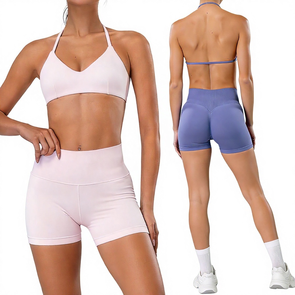 Breathable Quick Dry Women's High Support Backless V-neck Yoga Sport Bra Halter Straps Solid Front Logo Active Wear Gym Fitness