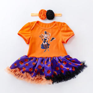 Venta al por mayor Bebé Ropa de Halloween niña calabaza dibujos animados manga corta mameluco vestido lindo recién nacido Festival ropa - Product Image 4