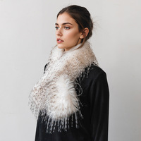 Écharpe longue double face pour femme, 90 cm, imitation plumes de dinde, hiver, épaisse, chaude, garnie de fourrure, multifonctionnelle pour le cou