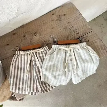 2024 Summer infant baby thin cotton vertical stripes Korean casual shorts