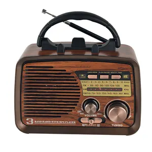 오래된 휴대용 야외 FM AM SW 3 밴드 내장 18650 배터리 USB 충전식 태양 전원 라디오 녹음