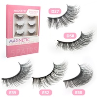 Ensemble de cils magnétiques et d'eye-liner, 5 paires, cheveux synthétiques, faits à la main, bande en coton noir, épaisseur 0,07 mm
