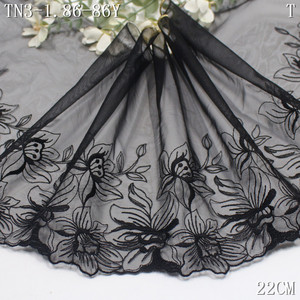 Dentelle en tulle brodée florale en nylon polyester noir souple écologique de 22 cm de largeur, fabriquée en Chine, pour robe de femme - Product Image 6
