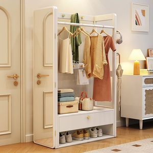 Solid Wood Coat Rack With Mirror Storage Drawer <b>Shoe</b> Rack For Bedroom Home Use Modern Minimalist Style 64-124CM - Product Image 2