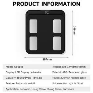 เครื่องชั่งน้ำหนักดิจิตอล LED สำหรับใช้ในบ้าน รับน้ำหนักได้ 180 กก. กระจกนิรภัย วัดค่า <span class=keywords><strong>BMI</strong></span> ด้วยอิเล็กโทรด 8 จุด ความแม่นยำสูง พร้อมแอปพลิเคชัน - Product Image 2
