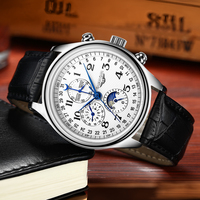 Montre mécanique de luxe Guanqin GJ16511 pour homme, phase de lune, style hip-hop, bracelet en acier inoxydable et cuir 20 mm, aiguilles, verre saphir