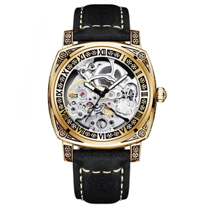 Luxury Men's Skeleton Self-winding <b>Automatic</b> Mechanical Watch Carved Bezel Black Leather Strap Waterproof <b>Wristwatch</b> - Product Image 2