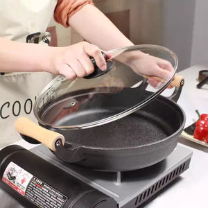 Olla de hierro fundido grueso, sartenes de <span class=keywords><strong>paella</strong></span>, juego de utensilios de cocina Wok, olla para servir sin recubrimiento, sartén, sartén - Product Image 6