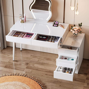 Bureau en panneaux de bois blanc avec tiroirs, moderne et durable, pour bureau à domicile, ordinateur, chambre, usage hospitalier, bureau de toilette réversible - Product Image 3