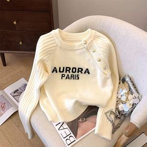 เสื้อถักมีกระดุมสีพื้นลายตัวอักษรสำหรับผู้หญิงเสื้อสเวตเตอร์กันรอยยับสวยไม่ยับ - Product Image 3