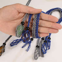 Collier en Filet Accesoires de Bijoux en Cristal de Pierre Naturelle Colorée, Pendentif Rétro en Filet Tressé avec Chaîne Cordon Ajustable