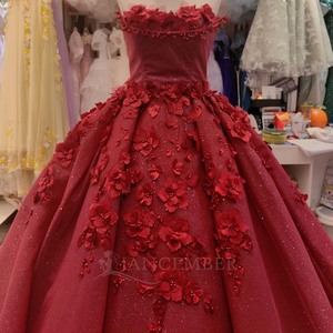 Vestido de Quinceañera Lsany221 Borgoña con Flores 3D, Escote Corazón, Cola Capilla, Antiestático, Hecho a Medida - Product Image 4