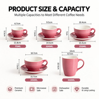 Tasse à café de restaurant Kingze personnalisée 75ml 200ml 250ml 300ml 350ml Tasses à café à cappuccino en céramique rétro avec soucoupe