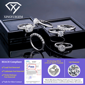 Vente en gros de bijoux fins pour femmes, ensemble de bagues de fiançailles en diamant de laboratoire HPHT véritable, taille brillant, plaqué or 18 carats sur argent sterling - Product Image 3