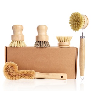 Hot Sales Kitchen Sink Cleaning <b>Brush</b> Natural Bristles Pot <b>Brush</b> Bamboo Handle Dish Scrubber Wooden Dish <b>Scrub</b> <b>Brush</b> - Product Image 1