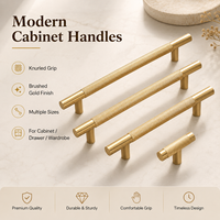 Poignées de meuble moletées en T dorées, modernes, pour tiroirs de cuisine, armoires et placards, accessoires de quincaillerie