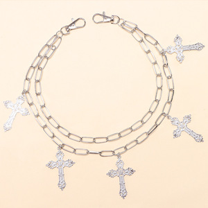 yueli Double <b>Cross</b> Pants <b>Chain</b> Tibetan Silver Waist <b>Chain</b> For <b>Men</b> Street Style Hip Hop Fashion Accessory Daily Wear - Product Image 4