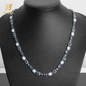 NUOYA 6mm Geometrisch Edelsteen Motief Iced Out Op Maat Gemaakt Ketting Multicolor CZ Steentjes Zilveren Diamanten Ketting Hip Hop Sieraden - Product Image 1