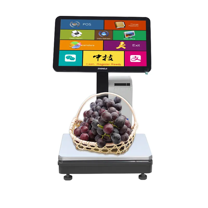 Ls10 taze gıda mağazaları, etiket yazıcı ile 15.6 inç çift ekran dijital elektronik otomatik tartı Pos terminali Pc ölçeği/