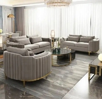 Ensemble de canapés convertibles en velours cannelé avec base en métal doré, design moderne pour salon et villa
