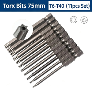 <b>Torx</b> Screwdriver <b>Bits</b> Hex Shank Hollow With Holes 50mm 75mm 100mm Set Magnetic For Diy Repair - Product Image 4