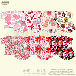 Set di Maglietta e Pantaloncini in Bambù per San Valentino, <span class=keywords><strong>Pigiama</strong></span> Estivo a Maniche Corte per Bambina, 2 Pezzi di Abbigliamento per Ragazze - Product Image 1