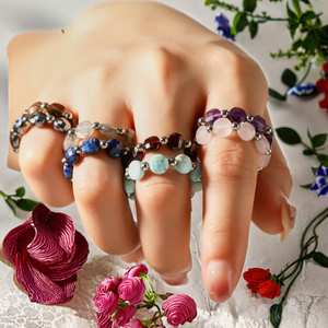 Newest Bohemian Quartz Gemstone Bead Rings Faceted Coin Ring Wedding Fashion <b>Gift</b> for Women Jewelry - Product Image 3