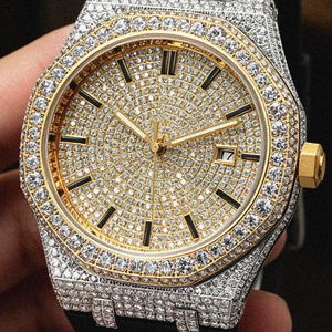 Luxury VVS Moissanite Watch, Mechanical Movement Men Full Diamond Inlaid, 5ATM <b>Waterproof</b> 42mm Dial Luminous Hands Unisex - Product Image 5