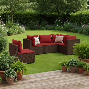 Set Lounge da Giardino in Rattan Marrone per 6 Persone, Arredamento da Esterno Resistente alle Intemperie, Design Contemporaneo - Product Image 2