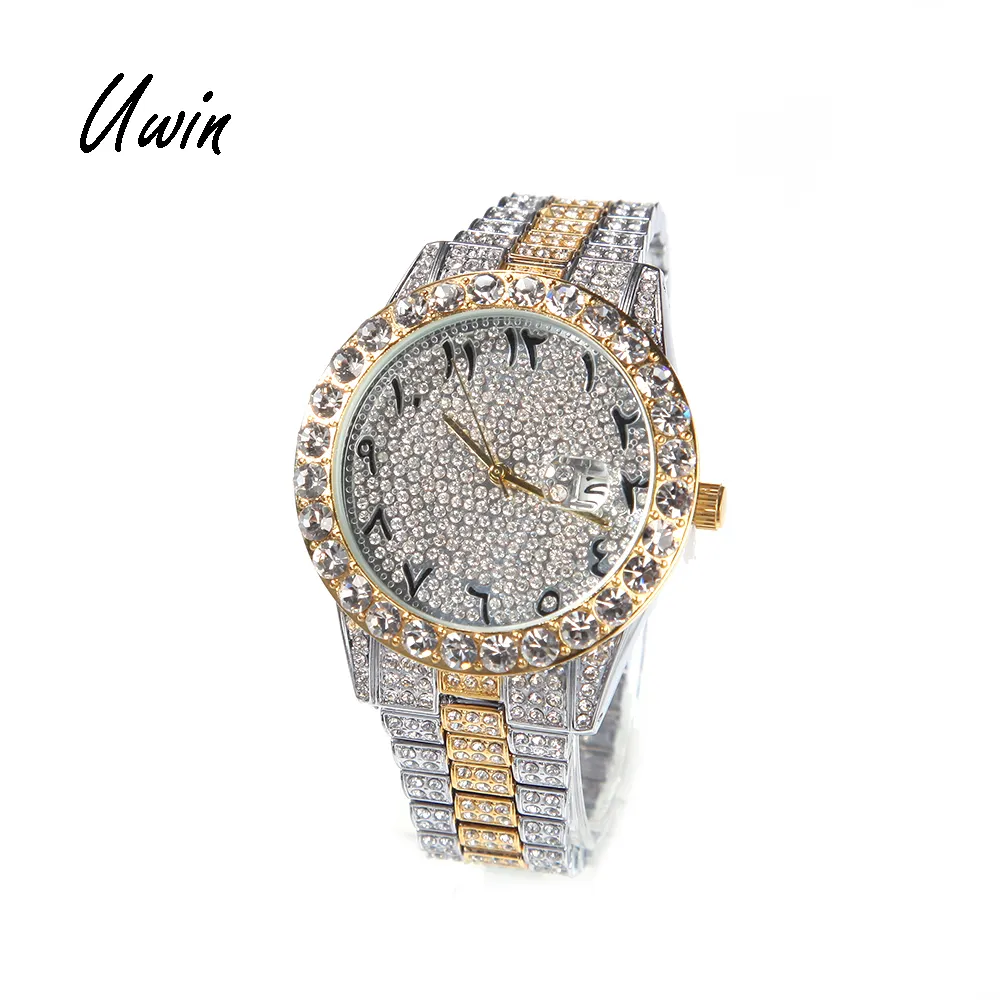 Iced Out Arabic Number Watch Diamond Bling Round Watches for Men Women Wholesale Watches