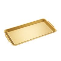 FLEY Koreanischer Stil 304 Rechteckige Flache Edelstahl-Grillpfanne mit Verstärktem Boden und Solidem Muster, Goldfarben