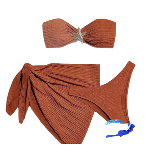 Nouveau 2026 Ensemble <span class=keywords><strong>de</strong></span> bikini 3 pièces sexy pour femme, couleur unie, comprenant un <span class=keywords><strong>haut</strong></span> <span class=keywords><strong>bustier</strong></span>, une jupe <span class=keywords><strong>de</strong></span> plage cache-<span class=keywords><strong>maillot</strong></span> et un <span class=keywords><strong>maillot</strong></span> <span class=keywords><strong>de</strong></span> <span class=keywords><strong>bain</strong></span> bikini à imprimé étoiles et dos nu - Product Image 6