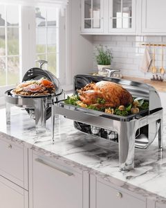 Recipiente para Calentar <span class=keywords><strong>Comida</strong></span> con Tapa Enrollable de Acero Inoxidable, con Vidrio Visible, Juego de Recipientes para Buffet - Product Image 2