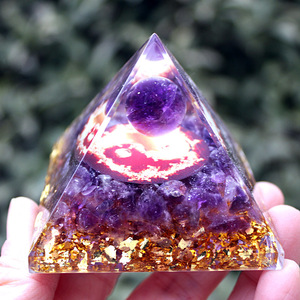 <b>Crystal</b> <b>Chip</b> Pyramid Amethyst Flame Tai Chi Resin Epoxy Home Decoration Desktop Ornament - Product Image 1