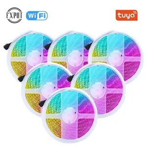 Fxpot Smart Rgb Led Strip Wifi Connect Tuya App Group Control 12v Rgb 5m Rgb Smart Led Lights Strip con Alexa Google