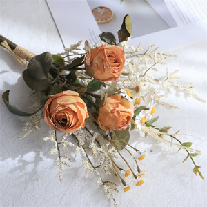 Bouquet de roses artificielles Qingyu Chronicle, fleurs en soie orange, blanches et roses, arrangement de fleurs séchées, décoration intérieure, table de mariage - Product Image 3
