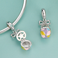 Breloque Lapin Coloré en Argent Sterling 925, Pendentif Œuf Étoile Porte-Bonheur, Chaîne de Sécurité, Articles pour Panier de Pâques, Cadeau DIY