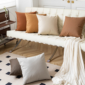 Premium Solid Color Square <b>Throw</b> <b>Pillow</b> Cover Polyester Leather Look Cushion For Bedroom Living Room Decor HM-073 - Product Image 3