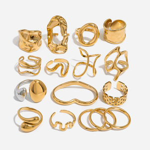 Irregular Open Ring Set For Women Geometric Shape Stainless Steel Light Luxury Jewelry Gift Fashion Rings - Product Image 1